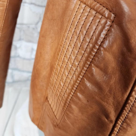 Marc New York Andrew Marc Leather Jacket Zip Front Caramel Size Large - Picture 7 of 16